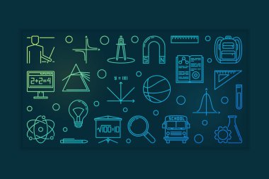 Vektör Eğitim ve Okul renkli anahat yatay afiş