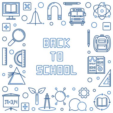 Geri okul kavramı anahat mavi çerçeve. Vektör Illustration