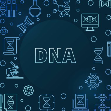 DNA vektörü mavi çerçeve. Deoksirribonükleik asit illüstrasyon