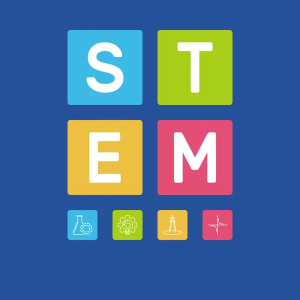 STEM parola con icone vettoriale illustrazione su sfondo blu — Vettoriale Stock