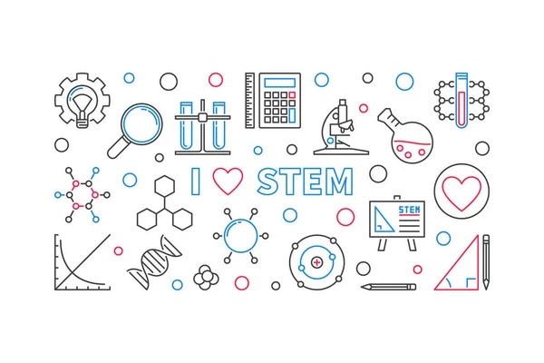I Love STEM vector concept outline banner ou ilustração — Vetor de Stock