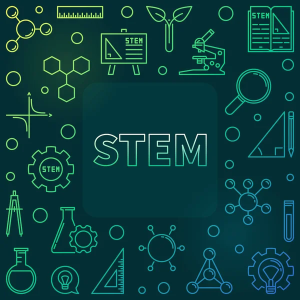 Koncepcja STEM zarys kolorowa ramka. Ilustracja wektorowa — Wektor stockowy