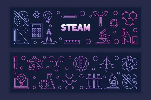 Dois vetores STEAM coloridos esboço criativo banners horizontais — Vetor de Stock