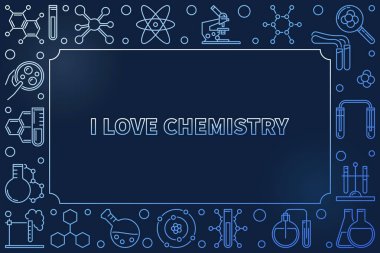 I Love Kimya mavi vektör yatay anahat illüstrasyon