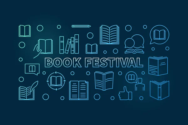 Boek Festival blauwe banner. Vector boeken horizontale illustratie — Stockvector
