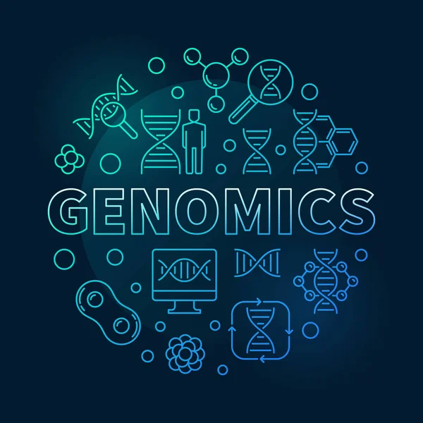 Genómica vector redondo azul concepto esquema ilustración — Archivo Imágenes Vectoriales