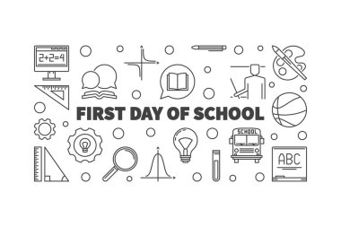 First Day of School vector outline horizontal illustration clipart