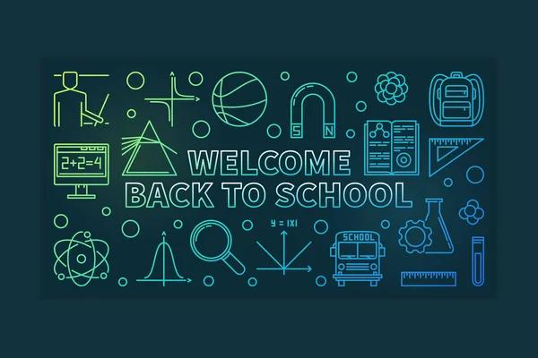 Vector Welcome Back to School banner in thin line style — Stock Vector