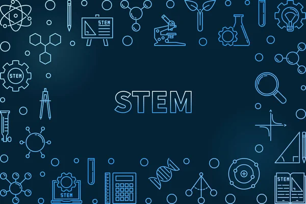 STEM concept horizontal outline blue frame. Vector illustration — Stock Vector