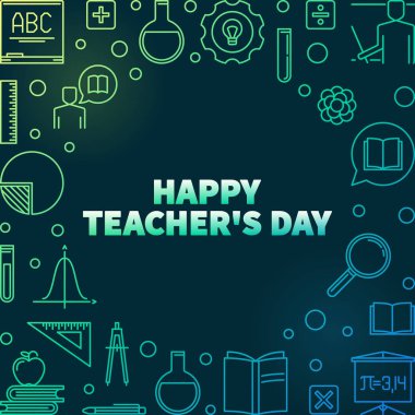 Vektör Mutlu Öğretmenler Günü renkli doğrusal illüstrasyon veya çerçeve