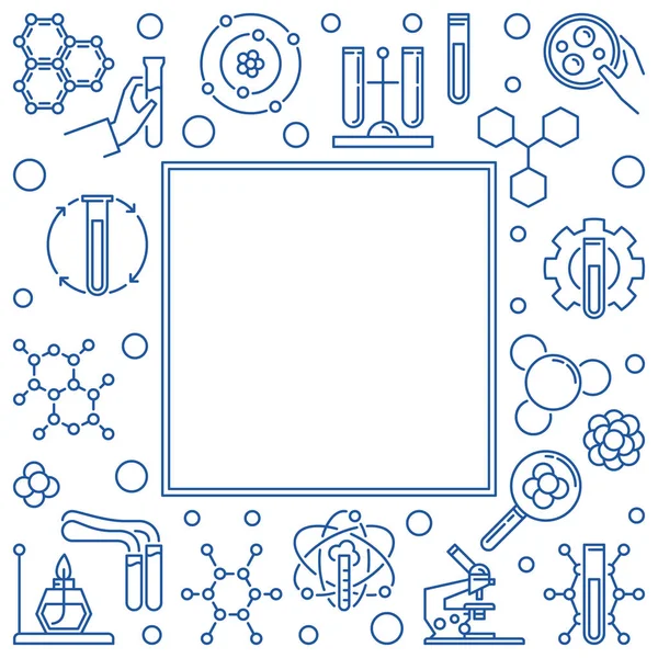 Illustration carrée de ligne de chimie vectorielle avec des icônes chimiques bleues — Image vectorielle