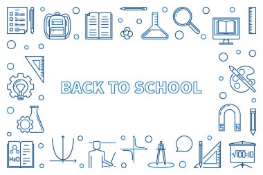 Okula geri dön vektör anahat yatay çizim veya çerçeve