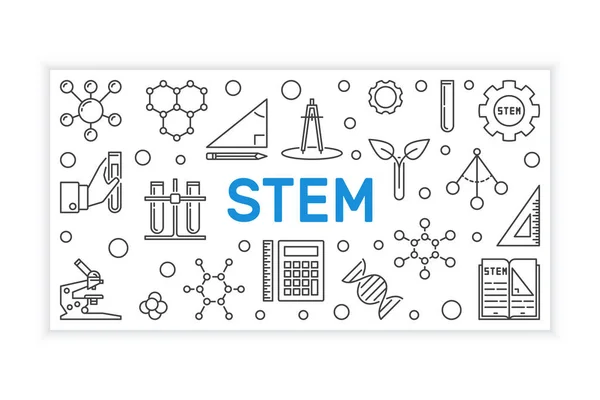Striscione STEM in stile linea sottile. Illustrazione dell'istruzione vettoriale — Vettoriale Stock