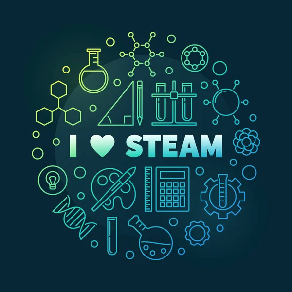 Vector I Love STEAM colorato contorno circolare illustrazione — Vettoriale Stock