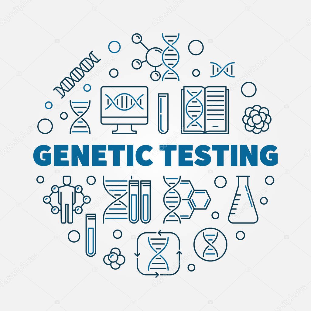 Genetic Testing vector round concept illustration in thin line style