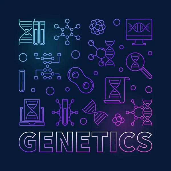 Genetics vector square colored concept line illustration — Stock Vector