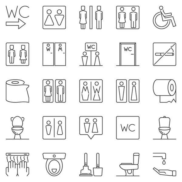 Wc outline icons set. Lineare Vektor-Toilettensymbole — Stockvektor