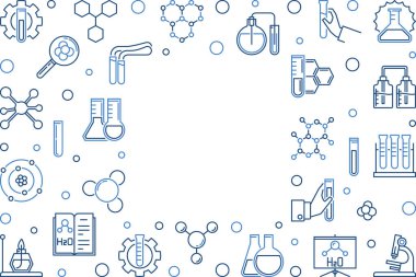 Kimya doğrusal simgeleri ile yatay çerçeve. Vektör çizimi