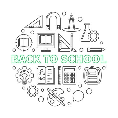 İnce çizgi stilinde Okula vektör yuvarlak çizime geri dön