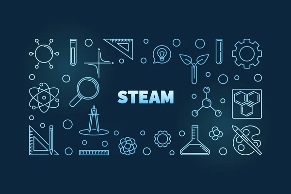 STEAM vetor conceito linear azul ilustração horizontal — Vetor de Stock