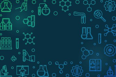Kimya simgeli yatay vektör çerçevesi. Doğrusal illüstrasyon