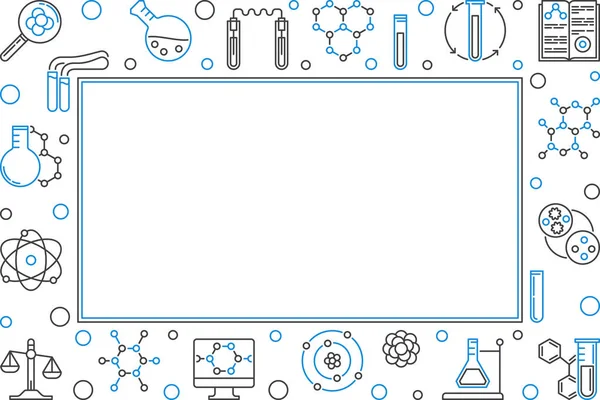 Marco horizontal con iconos de química. Fondo de línea vectorial — Archivo Imágenes Vectoriales