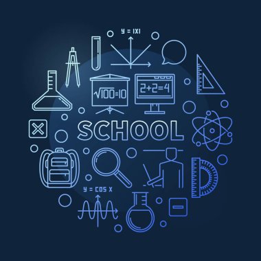 Okul vektör kavramı mavi yuvarlak anahat illüstrasyon