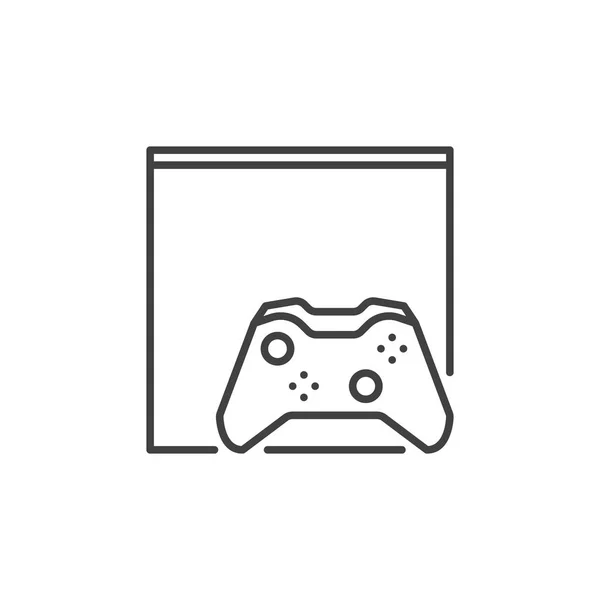 Gamepad met pictogram voor video game console in overzichts stijl — Stockvector
