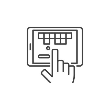 Oyun vektör çizgi simgesi ile tablet. Oyun tableti sembolü