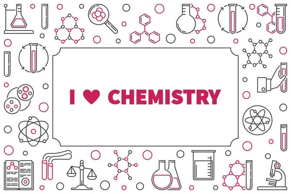 Kocham ramkę wektorową chemii z ikon zarys chemiczny — Wektor stockowy