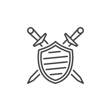 Çapraz Swords vektör doğrusal simgesi ile kalkan