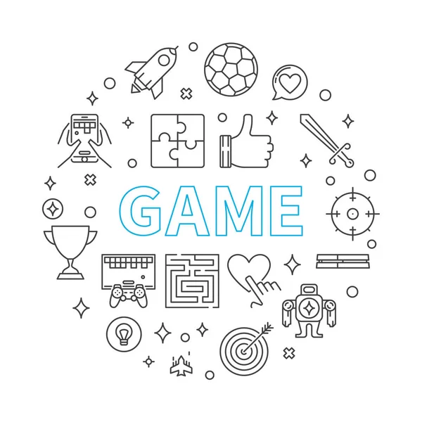 Game vector ronde concept illustratie in dunne lijnstijl — Stockvector