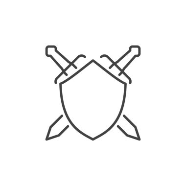 Kalkan ve Crossed Swords vektör kavramı doğrusal simgesi