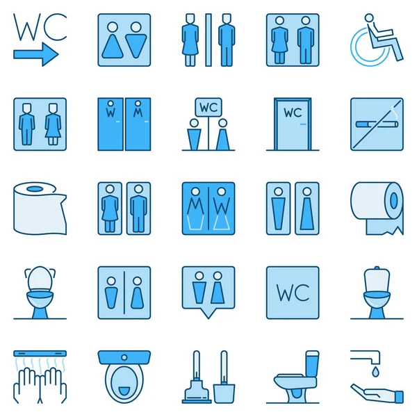 WC blue colored icons set - vektor tanda konsep toilet - Stok Vektor
