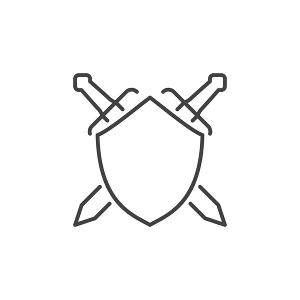 Escudo e cruzado Swords vetor conceito ícone linear — Vetor de Stock