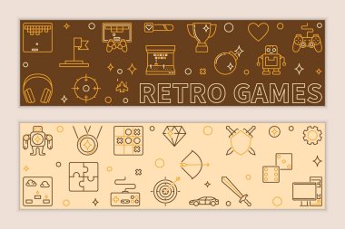 İki Retro Oyunları lineer afiş seti. Vektör çizimi