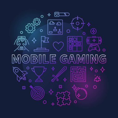 Mobile Gaming vector round colorful outline illustration clipart