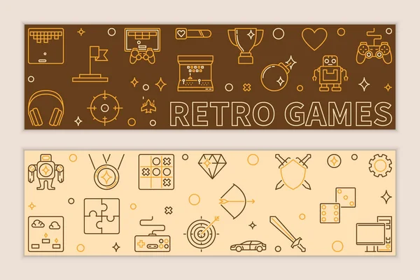 Conjunto de dois banners lineares Retro Games. Ilustração vetorial — Vetor de Stock