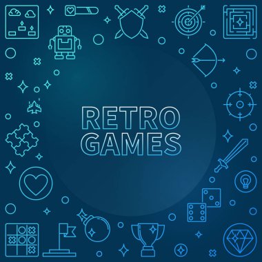 Retro Games kavramı mavi anahat çerçeve - vektör illüstrasyon