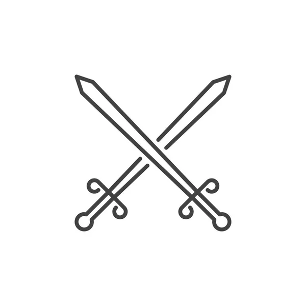 Duas espadas cruzadas vetor ícone em estilo de linha fina — Vetor de Stock