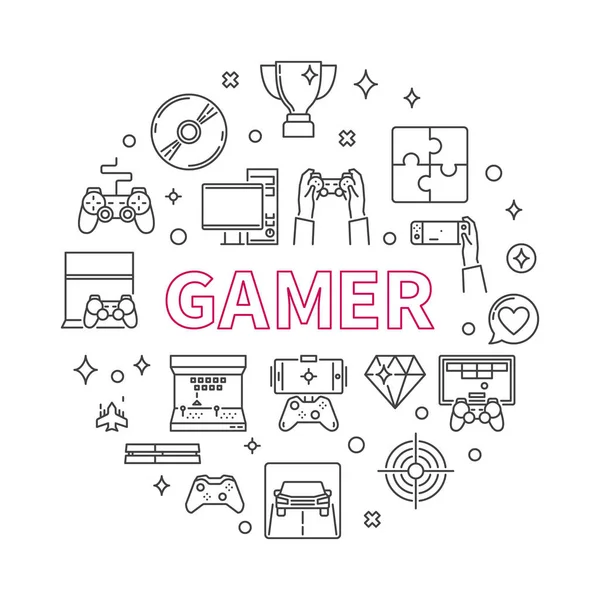 Gamer Vektor Runde Konzept skizziert minimale Illustration — Stockvektor