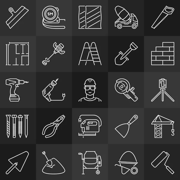 Construcción iconos de contorno mínimo. Signos de construcción vectorial — Vector de stock