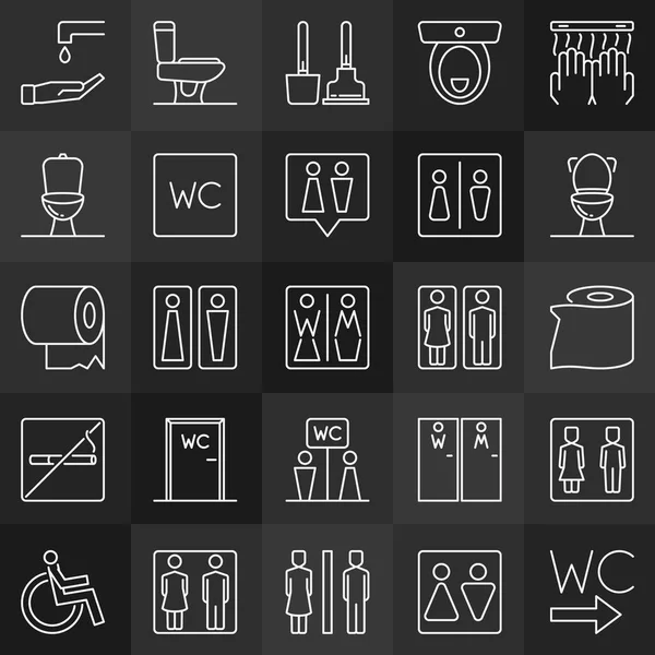 Toiletten-Ikonen für Mann und Frau in schmaler Linie. wc-Zeichen — Stockvektor