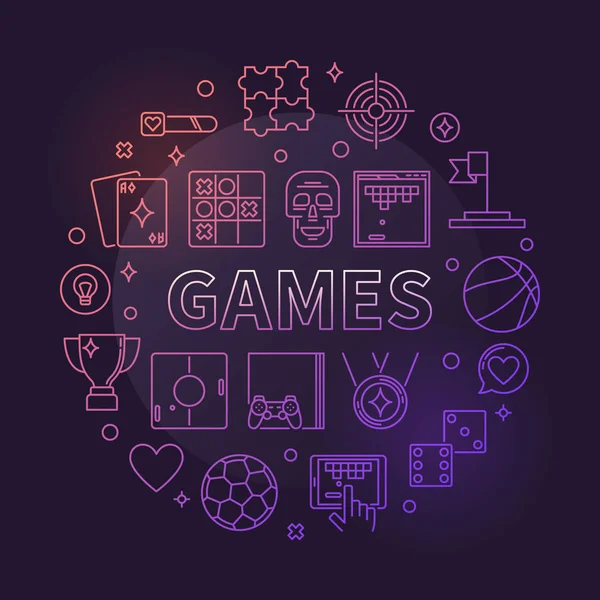 Games vector concept circulaire lineaire kleurrijke illustratie — Stockvector