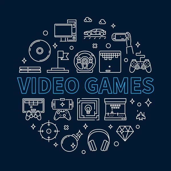 Video games vector concept ronde omtrek illustratie — Stockvector