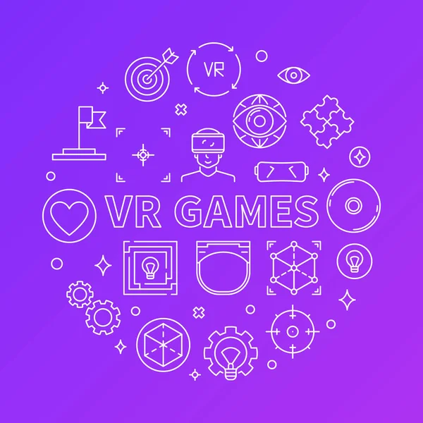 VR games vector ronde illustratie in dunne lijnstijl — Stockvector