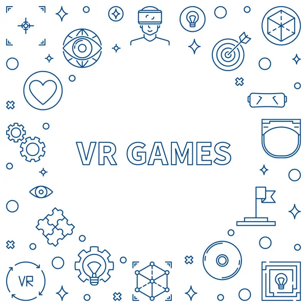 VR games vector frame of illustratie in dunne lijnstijl — Stockvector