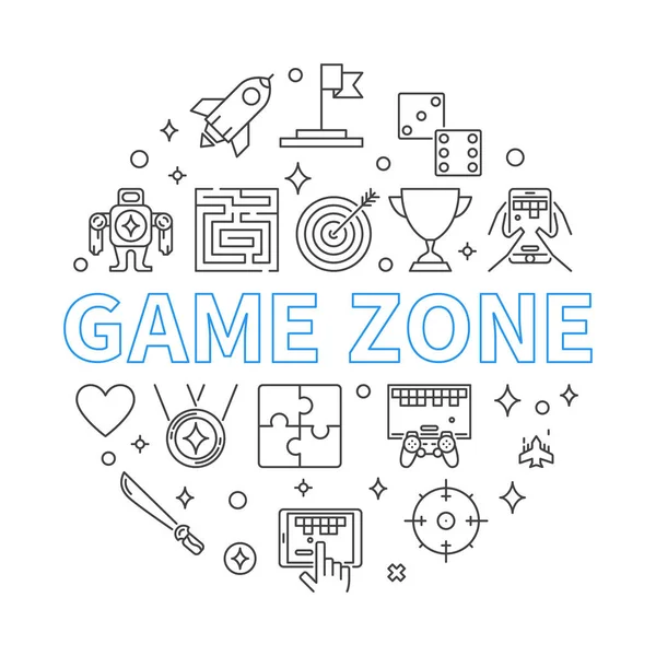 Spel zone vector ronde illustratie in overzichts stijl — Stockvector