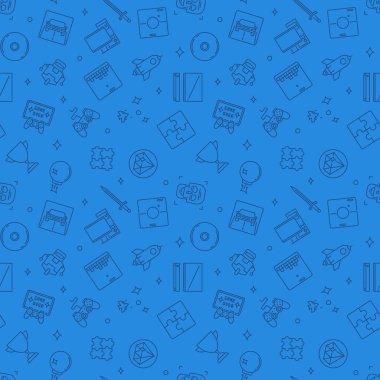 Video Oyunları mavi dikişli vektör anahat deseni