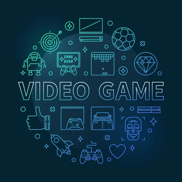 Video game vector ronde gekleurde concept omtrek illustratie — Stockvector